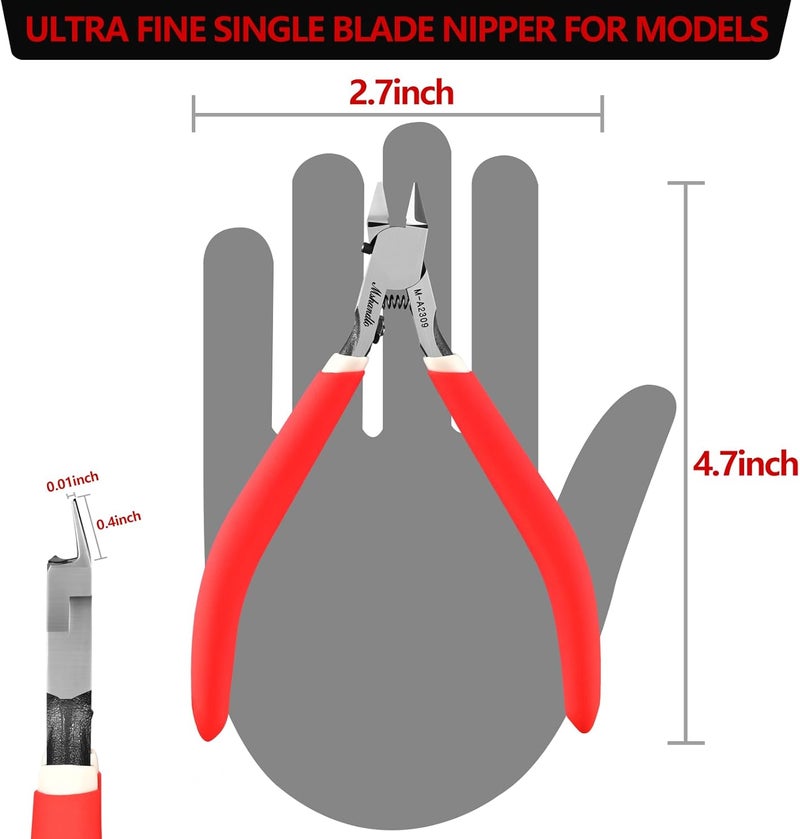 mshandto Model Nippers 4.8" Ultra Thin Single Blade Gundam Nippers, Sprue Cutter Hobby Nippers, Model Kit Nippers for Plastic Gunpla Model Building Professional Nipper Case & Mineral White Oil - Image 4